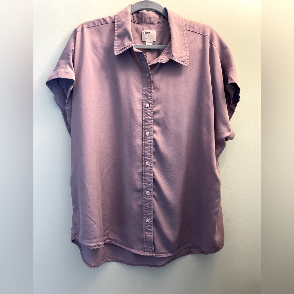TIBBY Lavender Button-Front Short Sleeve Blouse